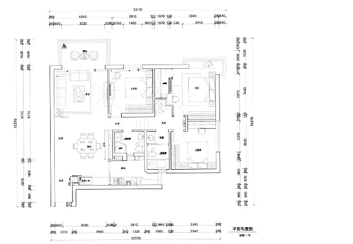 普陀區(qū)中遠兩灣城136㎡公寓新中式風(fēng)格裝修